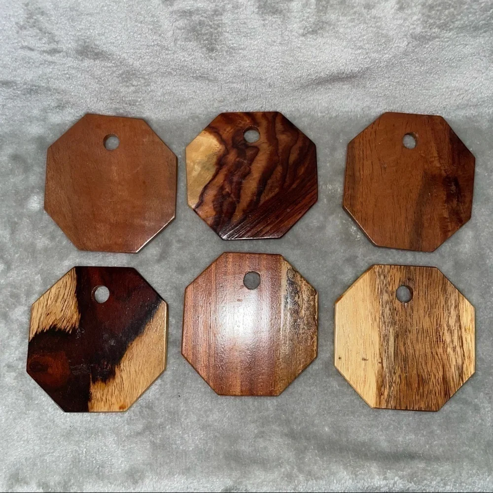 Handmade Wood Octagon Coasters Set of 6 with Holder Geometric Home Decor